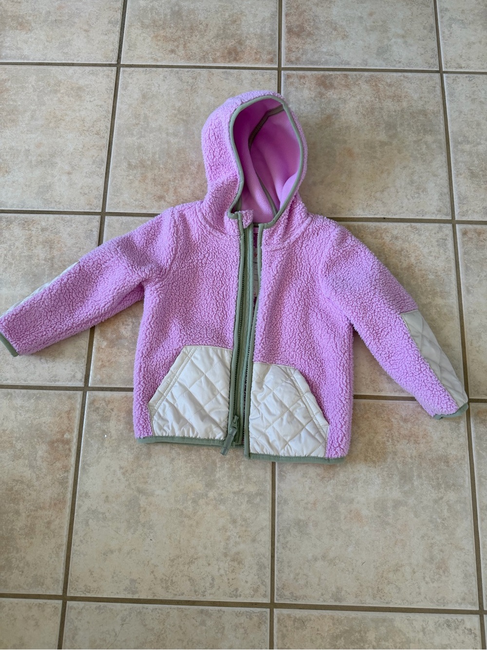 Cat & Jack Lilac Sherpa Hooded Jacket with Cream Quilted Accents 3T